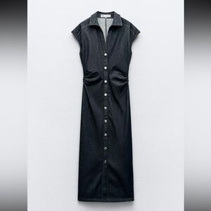 Zara Dark Blue Denim Midi Dress